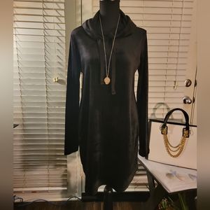Black Velour Hoodie Dress Size M